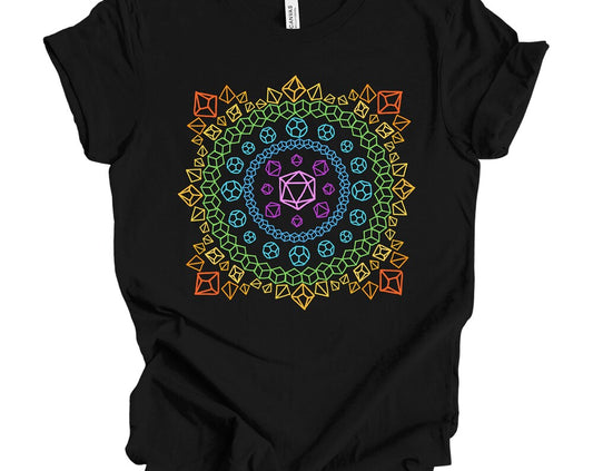 Dice Mandala T Shirt DnD Fantasy Dungeons and Dragons inspired graphic design