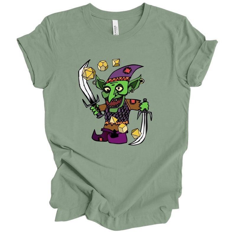 Dice Goblin T Shirt DnD Fantasy Dungeons and Dragons inspired graphic design