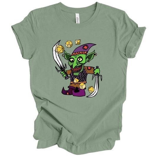 Dice Goblin T Shirt DnD Fantasy Dungeons and Dragons inspired graphic design