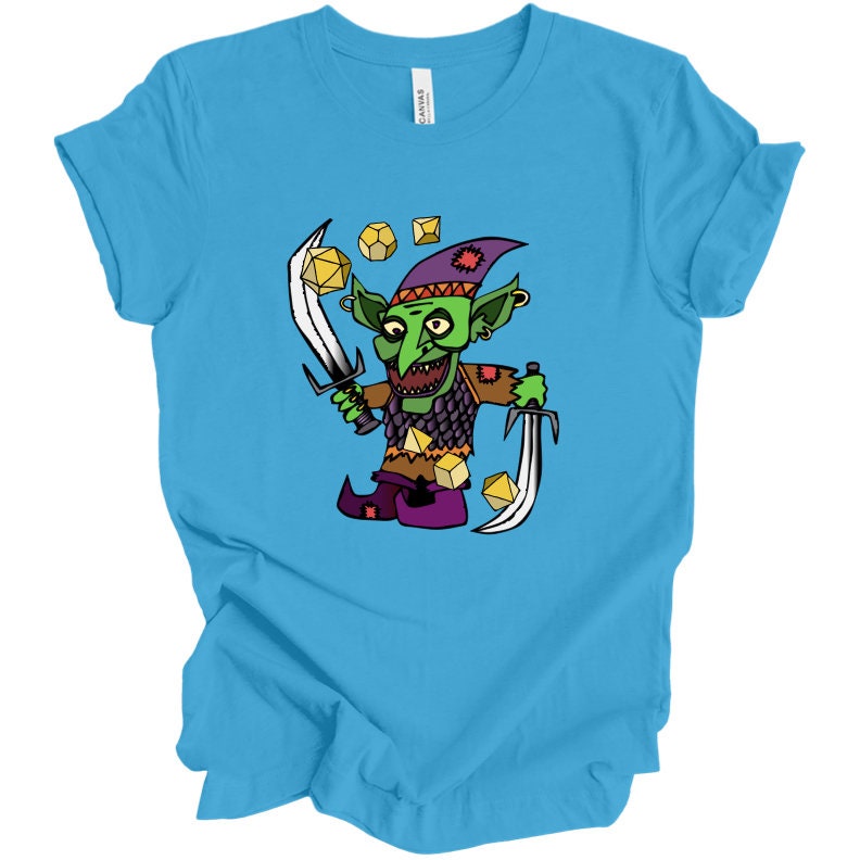 Dice Goblin T Shirt DnD Fantasy Dungeons and Dragons inspired graphic design