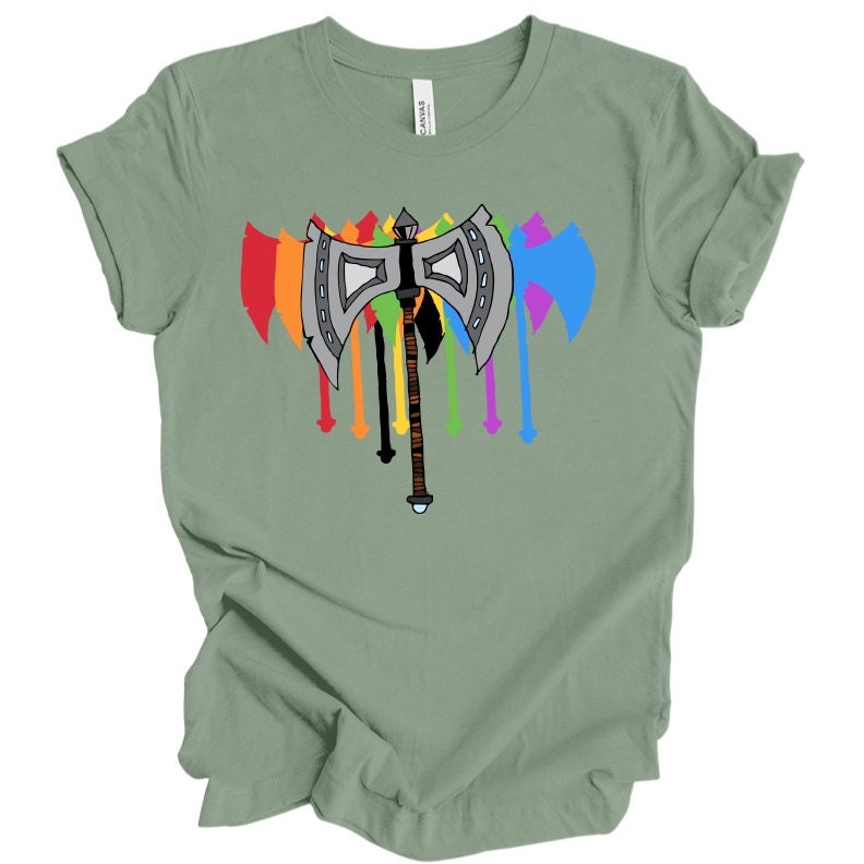 Rainbow BattleAxe T Shirt DnD Fantasy Dungeons and Dragons inspired graphic design