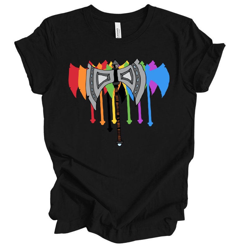 Rainbow BattleAxe T Shirt DnD Fantasy Dungeons and Dragons inspired graphic design