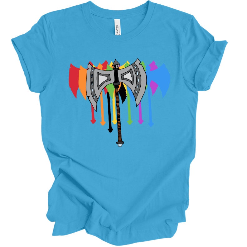 Rainbow BattleAxe T Shirt DnD Fantasy Dungeons and Dragons inspired graphic design