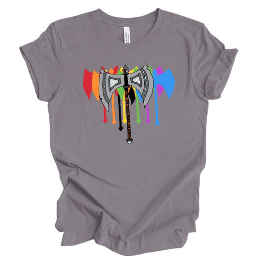 Rainbow BattleAxe T Shirt DnD Fantasy Dungeons and Dragons inspired graphic design