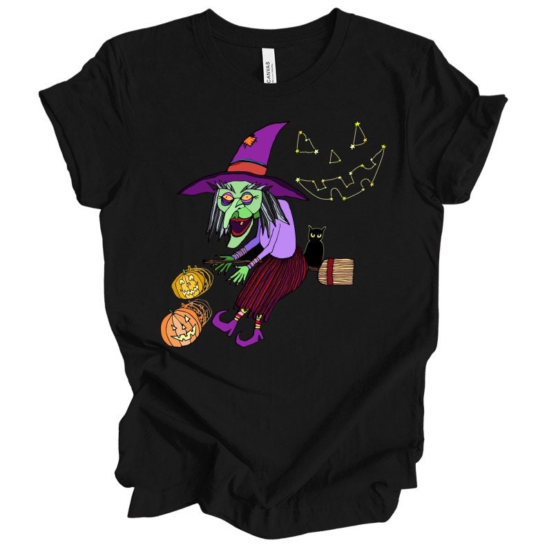 Trixie the Witch and Tetra the Black Cat Halloween T Shirt DnD Fantasy Dungeons and Dragons inspired graphic design