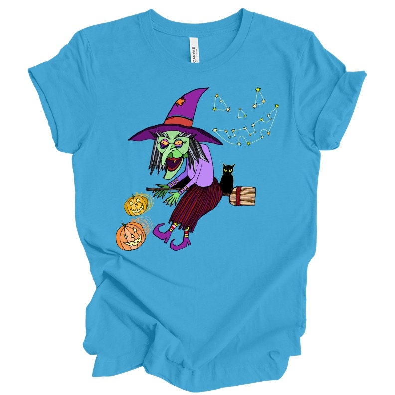 Trixie the Witch and Tetra the Black Cat Halloween T Shirt DnD Fantasy Dungeons and Dragons inspired graphic design