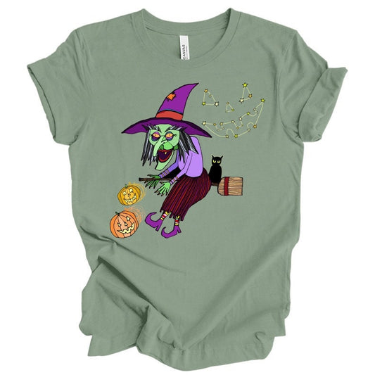 Trixie the Witch and Tetra the Black Cat Halloween T Shirt DnD Fantasy Dungeons and Dragons inspired graphic design